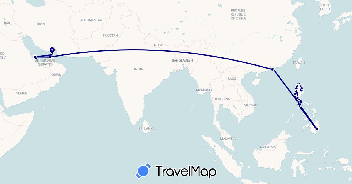 TravelMap itinerary: driving in United Arab Emirates, China, Philippines, Qatar (Asia)